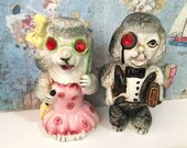 FREE WORLDWIDE SHIPPING Very Rare Rockabilly Retro Poodle Dog Couple Vintage Salt and Pepper Shakers Antique Collectibles or Cake Toppers