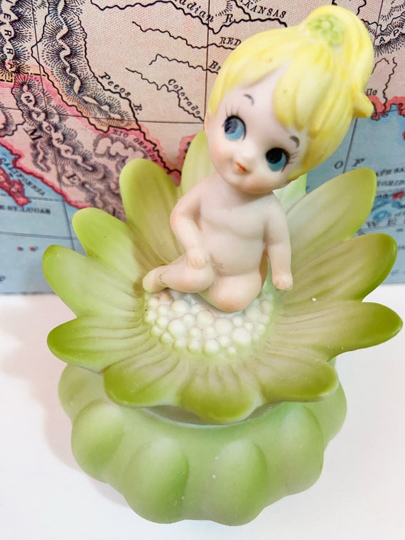 Vintage Baby Fairy Pixie On A Flower Collectible … - image 2