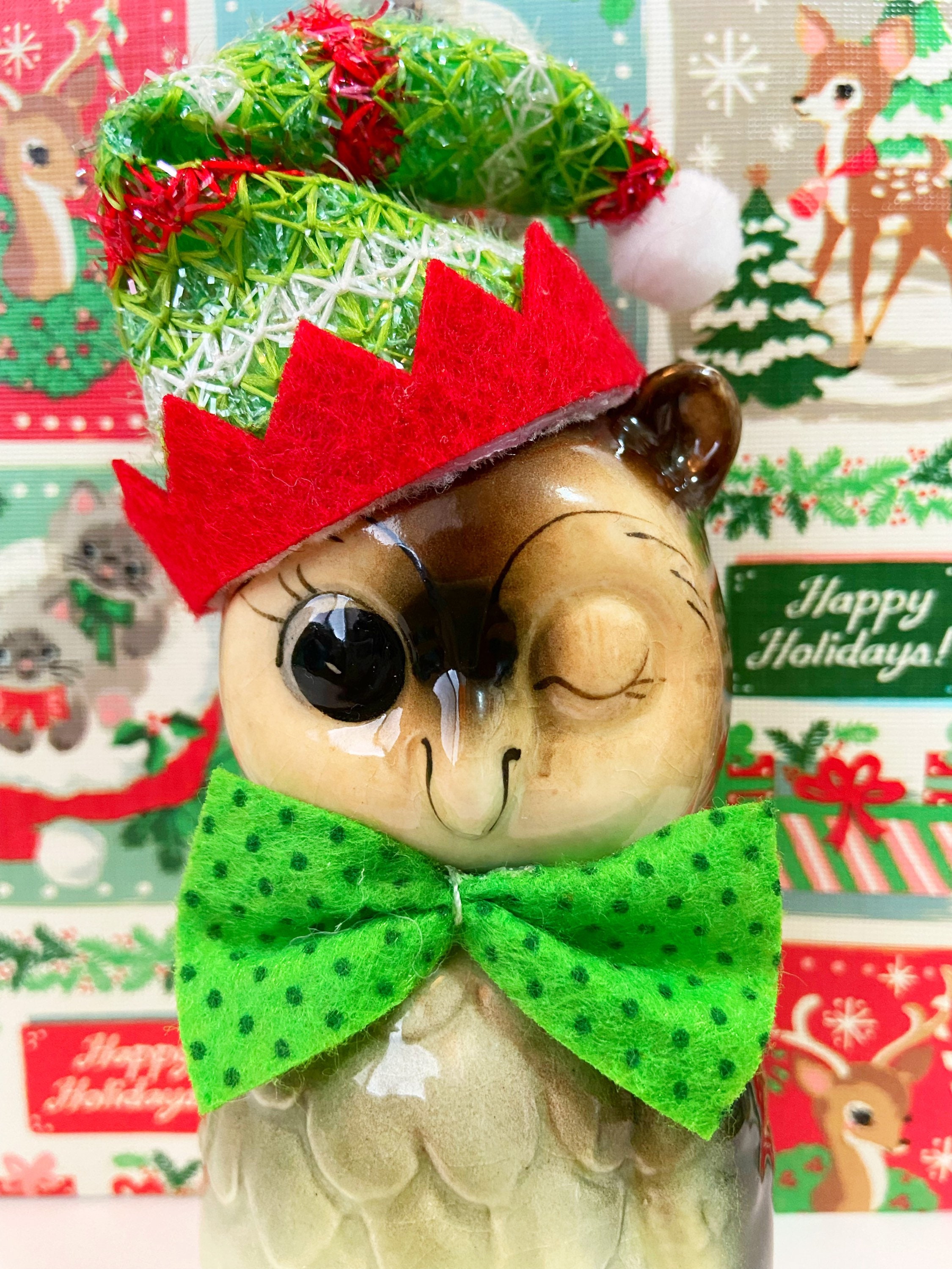 Vintage Mischievous Winking Owl Elf Collectible Norcrest Figurine or Cake Topper