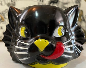 Vintage Black Kitty Cat Collectible Blow Mold Cup Creamer by F & F Mold and Dieworks Dayton Ohio