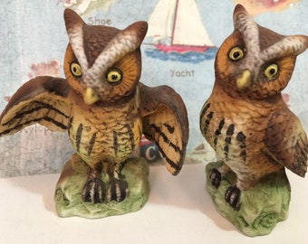 Vintage Antique Owls Birds Salt and Pepper Shakers Collectibles Fall Autumn Harvest Decor or Cake Toppers
