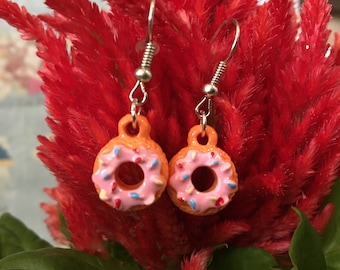 Strawberry Frosted Donuts With Sprinkles Dangle Earrings