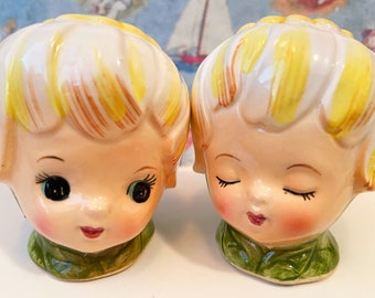 Vintage Thumbelina Honey Bun Girls Salt and Pepper Shakers Lefton Collectibles