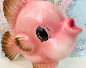 RARE Vintage Pink Fish Collectible Wall Planter Wall Pocket Wall