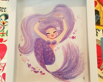 Mermaid with Purple Hair Framed Art