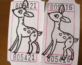Vintage Style Hand Stamped Fawn Deer Carnival Tickets