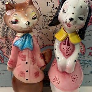 Rare Vintage Cat and Dog Collectible PY Napco Salt & Pepper Shakers or Cake Toppers AS IS