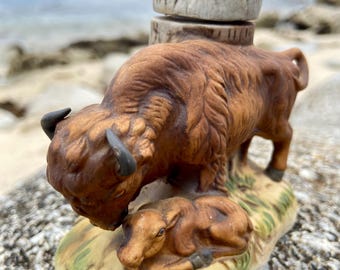Vintage Cyrus Noble Original Collectible Bison and Calf Decanter or Jar Dispenser