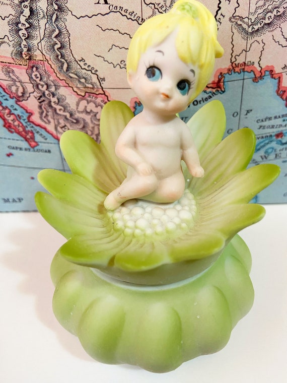 Vintage Baby Fairy Pixie On A Flower Collectible … - image 3