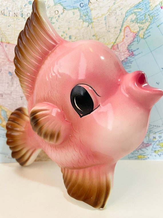 【ふうちゃんさま】vintage ❀ かわいいピンクの お魚さん ガラスプレート RARE Vintage Pink Fish Collectible Wall Planter Wall Pocket Wall