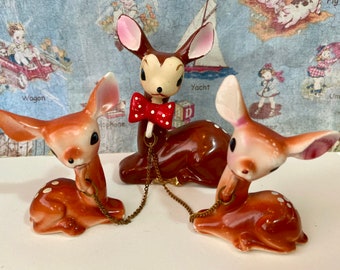 Very RARE Vintage Mama Doe Deer and Babies Fawn Collectible Figurines or Cake Toppers