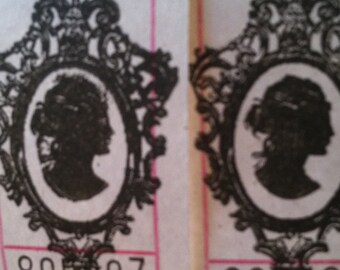 Vintage Style Hand Stamped Traditional Silhouette Portrait Cameo Of The Late 18th Century Carnival Tickets