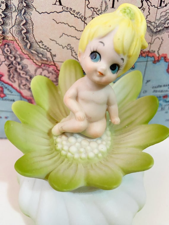 Vintage Baby Fairy Pixie On A Flower Collectible … - image 1