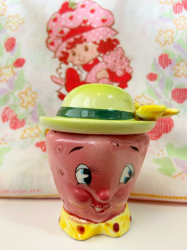 Rare Vintage Happy Strawberry Collectible Salt and Pepper Shakers or Cake Topper image 6