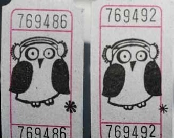 Vintage Style Hand Stamped Winter Snowy Owl Carnival Tickets