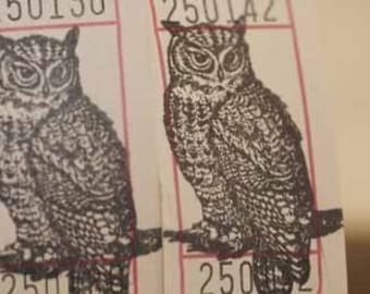 Vintage Style Hand Stamped Great Horned Owl Carnival Tickets