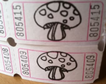 Vintage Style Hand Stamped Alice In Wonderland Mushroom Carnival Tickets