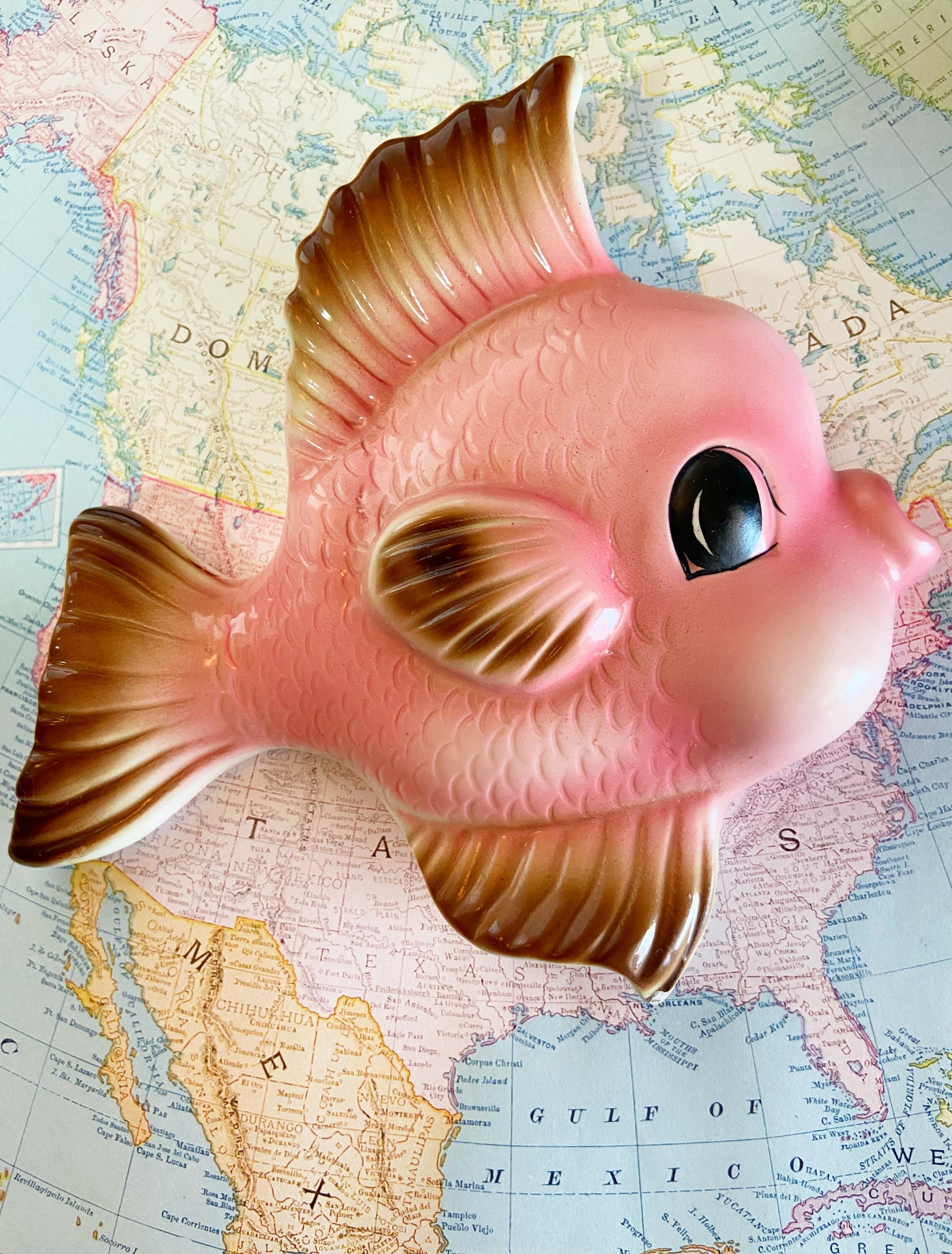 RARE Vintage Pink Fish Collectible Wall Planter Wall Pocket Wall