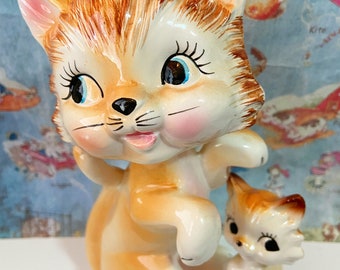 RARE Vintage Mama and Kitten Collectible Kawaii Kitty Cat Figurines or Statues
