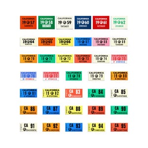 California License Plate Sticker [YOM] CA Year of Manufacture Tag - 1950s 60s 70s 80s 90s