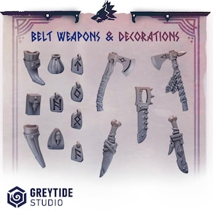 Primal Hounds Belt Weapons and Decorations | RPG Tabletop Miniature Wargaming Grim-Dark Sci-Fi Fantasy DnD OPR Proxy 5e