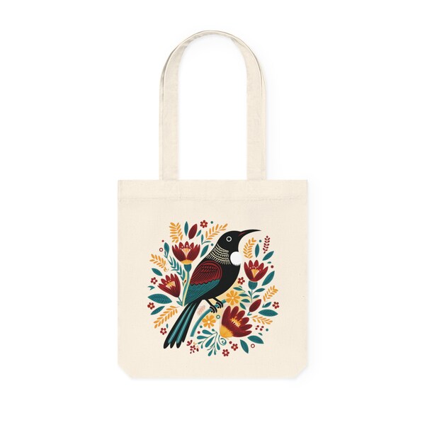 Tui with red blossoms Woven Tote Bag