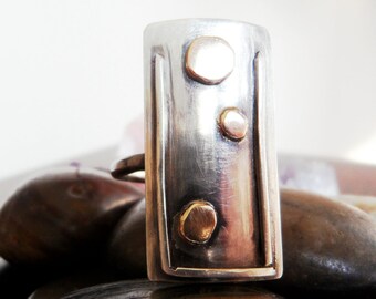 Coupon Code CLEARANCE40 - Sterling Silver and Recycled Gold  Ring - One of a Kind - Can be resized