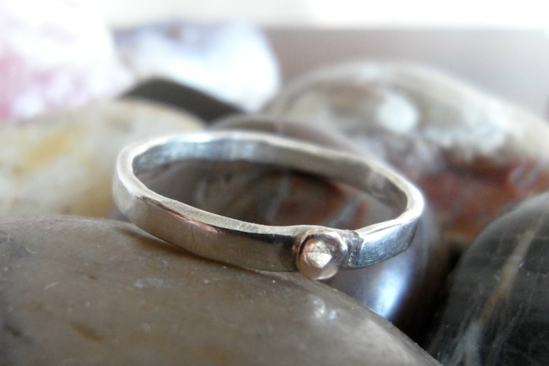 Little Gold Dot on a Thin Sterling Band made to order sizes 4 to 12 image 1