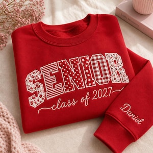 Senior 2027 Embroidered Sweatshirt, Class of 2027 Crewneck, Personalized Senior Sweatshirt, Graduation Gift, Senior Pink Pullover image 3