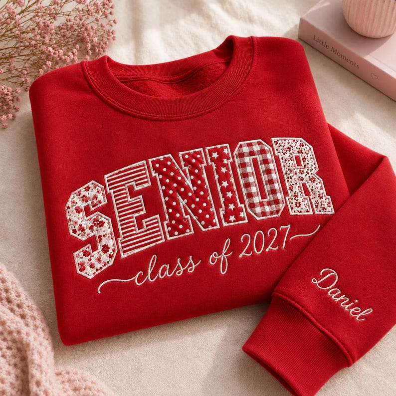 Senior 2027 Embroidered Sweatshirt, Class of 2027 Crewneck, Personalized Senior Sweatshirt, Graduation Gift, Senior Pink Pullover image 3