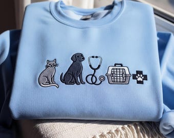 Veterinary Medicine Embroidered Sweatshirt, Vet Tech Crewneck, Veterinarian Icons Hoodie, Pet Nurse Gifts , Vet School Grad Shirt