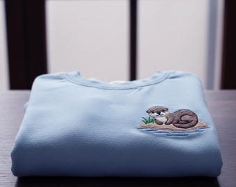 Sudadera bordada con nutrias marinas, camiseta para amantes de las nutrias, sudadera con capucha para mamá nutria, regalo para dueños de mascotas, regalo de animales para mujeres, cuello redondo con fauna marina