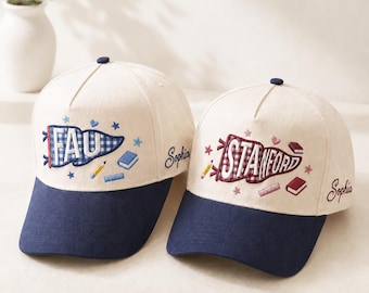 Personalisierte Universität College Baseballmütze, individuell gestickter Namenshut, zweifarbige Schulgeist Wimpelmütze, adrettes Geschenk für sie