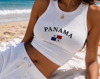 Panama Flag Crop Tank Top, Beach Vacation Shirt, Panama Travel Outfit, Country Pride Gift for Women Baby Tee, Gift for Her