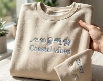 Embroidered Coastal Sweatshirt, Summer Beach Lovers Shirt, Family Trip Hoodie, Florida Beach Tshirt, Icon Beach Tee, Rhode Island Beach