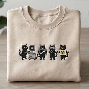 Broderad tröja med svart katt för radiologitekniker, röntgenkatt, röntgenskjorta, sjuksköterska