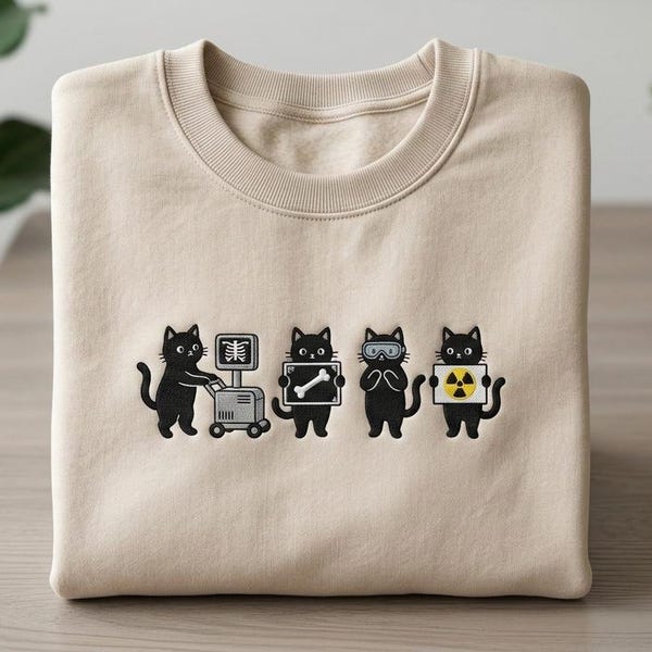 Embroidered Radiologic Technologist Black Cat Sweatshirt, X-Ray Cat Crewneck, Radiographer Shirt, Nurse Graduation Gift