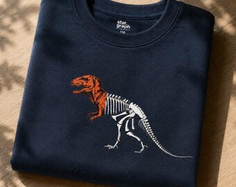 T Rex Skeleton Sweatshirt, Dinosaur Embroidered Crewneck, Fossil Dino Shirt, Jurassic Lover Gift, Paleontology Sweatshirt, Tyrannosaurus Tee