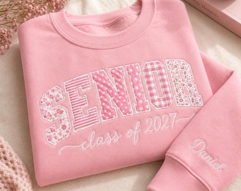 Senior 2027 Embroidered Sweatshirt, Class of 2027 Crewneck, Personalized Senior Sweatshirt, Graduation Gift, Senior Pink Pullover