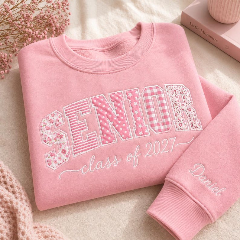 Senior 2027 Embroidered Sweatshirt, Class of 2027 Crewneck, Personalized Senior Sweatshirt, Graduation Gift, Senior Pink Pullover image 1