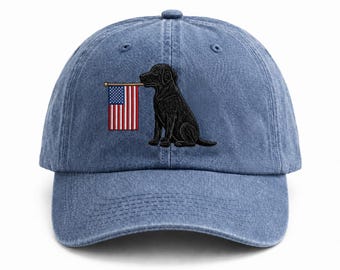 Schwarz Labradorit Gestickter Hut, 4. Juli Hundekappe, Amerikanische Flagge Labrador Dad Hut, Hundeliebhaber Geschenk, USA Haustier Gedenkkappe