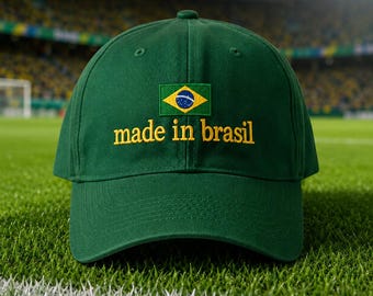 Embroidered Brazil Flag Hat, Made in Brasil Wash Dad Cap, Vintage Style Hat, Brazil Gift, Gift For Fan Brasil