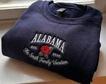 Alabama Embroidered Sweatshirt, Family Trip Holiday Shirt, Summer Trip Alabama Tee, State Flower, Alabama State Gift, Alabama Camellia Shirt
