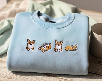 Embroidered Welsh Corgi Sweatshirt, Corgi Lovers Crewneck, Cute Dog Mom Dad Shirt, Pet Owner Gift, Cozy Dog Crewneck, Gift For Women