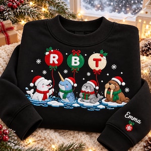 Christmas RBT Sweatshirt, Embroidered Arctic Animals Jumper, Beluga Seal Walrus Holiday Top, ABA Behavior Tech Gift Crewneck Sweater