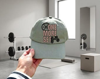 Embroidered One More Set Gym Hat, Gymmer Dad Cap,Gym Fitness Gift, Sport Hat, Gift For Gymmer, Funny Gym Cap, Gym Rat Gift, Weightlifing