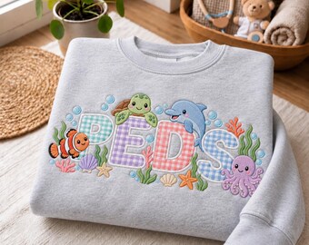 Embroidered Peds Nurse Febric Sweatshirt,Ocean Animal Applique Crewneck, Pediatric RN Marine Life Sweater, Hospital Nursing Student Gift Top