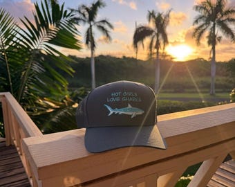 Embroidered Hot Girls Like Sharks Baseball Cap, White Shark Dad Cap, Shark Lover Gift, Marine Life Hat, Hammerhead Hat, Aquarium Trip Hat