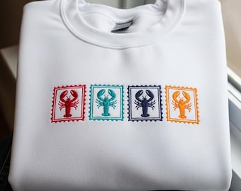 Embroidered Lobster Sweatshirt: Nautical Coastal Crewneck