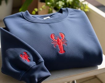 Embroidered Lobster Sweatshirt: Coastal Nautical Crewneck
